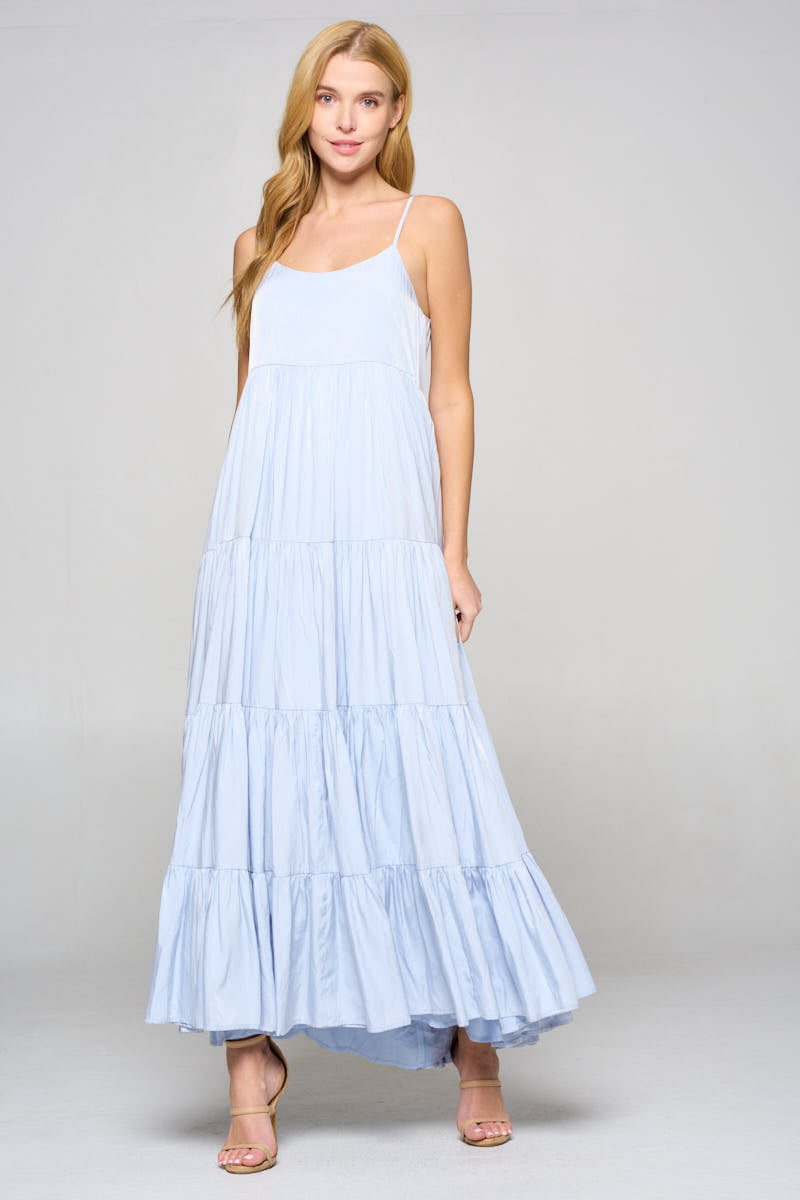 Light Blue Tiered Maxi Dress – Social ...